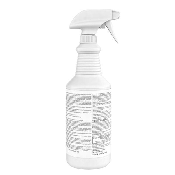 A spray bottle with a white label on it.